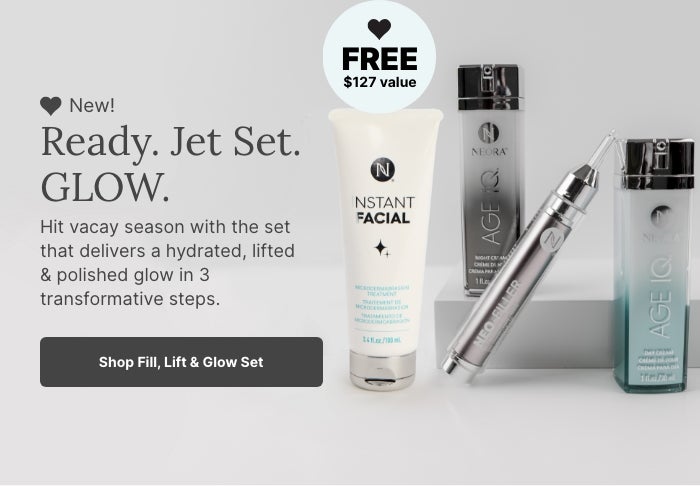 Buy the NEW! Lift, Fill & Glow Set in May, June and July and score a FREE Instant Facial Microdermabrasion Treatment. Featured is the new skincare set.
